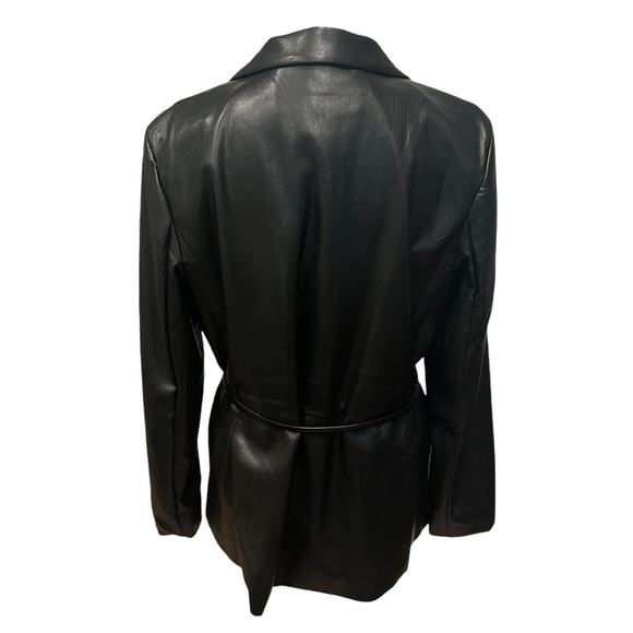 7 For All Mankind Faux Vegan Leather Belted Jacket Blazer Black Size Large - Picture 6 of 16